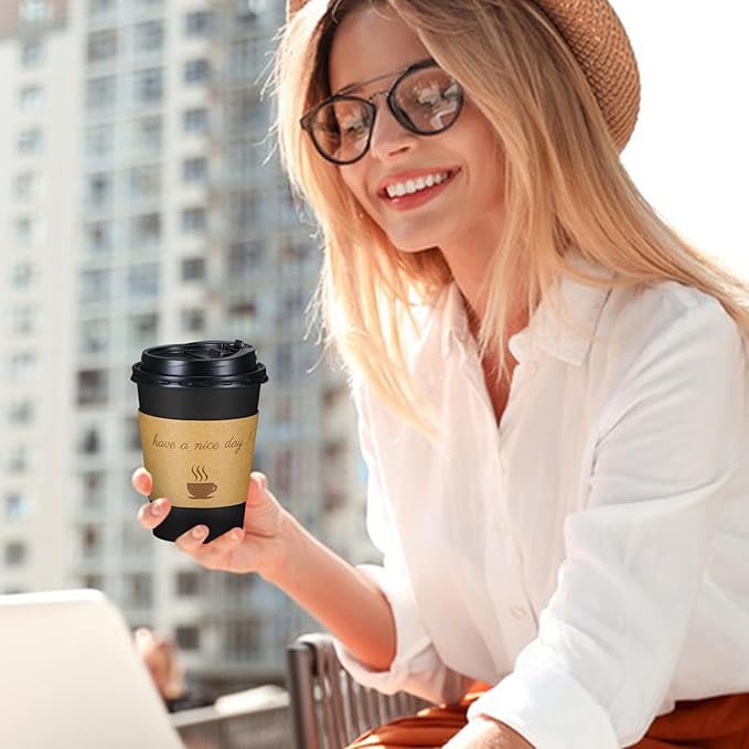 Lamosi 12 OZ Coffee Cups with Lids 500 Pack, Disposable Paper Hot Cups with Lids, Stir Sticks and Sleeves for TO GO Drinks and Hot Beverages
