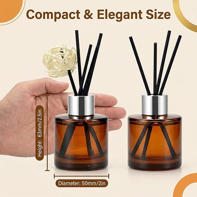 2 PCS 50ml/1.7oz Empty Aromatherapy Diffuser Bottles Amber Essential Oils Containers DIY Fragrance Accessories Diffuser Craft Projects for Wedding Party Home Fragrance Bathroom Decoration
