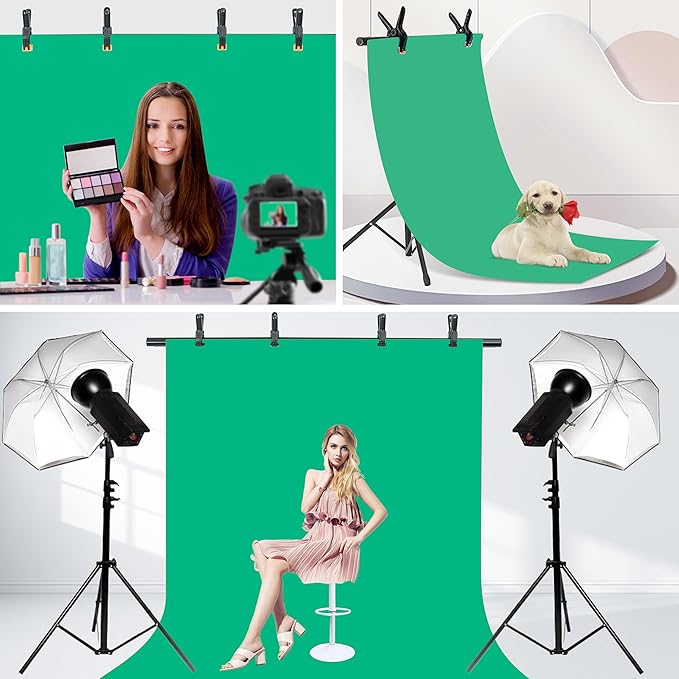 T-Shape Portable Backdrop Stand, 6.5x3.2ft Adjustable Photo Background Stand Kit, Sturdy Small Back Drop Holder with 4 Spring Clamps, Carry Bag for Parties, Photography and Video Studio