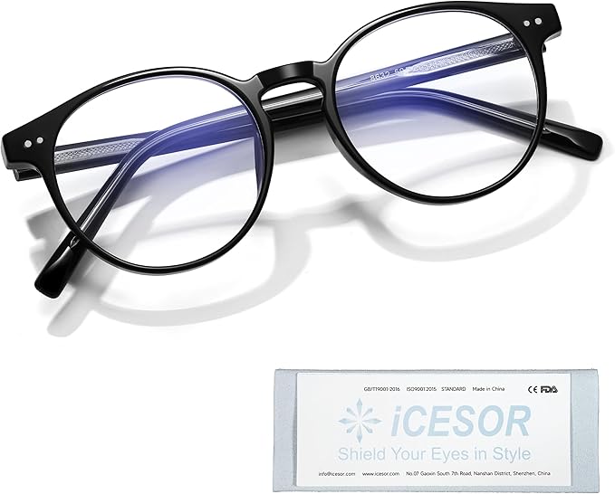 Icesor Round Blue Light Blocking Glasses Lightweight Chic Frame Anti Eye Strain Protection Computer Gaming for Women and Men