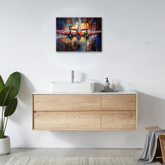 Airplane Wall Art, Graffiti Plane Pictures Wall Decor, Banksy Aviation Canvas Prints Painting, Framed Artwork for Boy Room Bathroom Living Room Bedroom Office Dining Room 20"X16"
