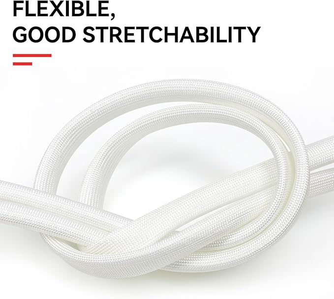 Braided Fiberglass Sleeve, 10ft High Temp Cable Sleeve, Flexible Cable Management Cable Protector for Car Wire Loom Protection (White, 1/2")