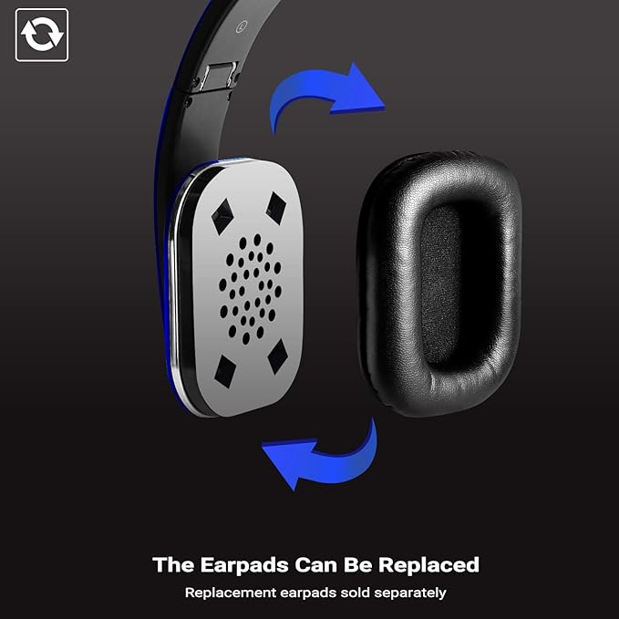 August EP650 Bluetooth Wireless Over-Ear Headphones with aptX Low Latency, NFC, Multipoint Pairing, Wired Option, Built-in Microphone - Blue