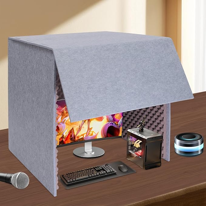 Desktop Soundproof Cover, Portable Vocal Recording Booth Isolation Booth Small Music Recording Studio Vocal Sound Absorbing Shield Sound Proof Foam Panels for Offices,Home,Recording Studios (Purple)