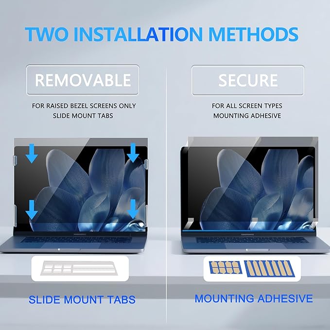 4-Way Laptop Privacy Screen Shield 14 Inch 16:10 Aspect, Removable 360° Privacy Filter Screen Protector for 14 Inch Laptop Computer, Anti Glare Blue Light Slide Mount Tabs Cover
