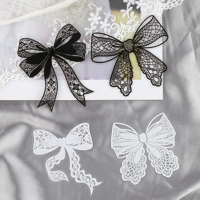 20Pcs Lace Bow Stickers for Scrapbooking Junk Journal Supplies Black White Bows PET Stickers for Journaling Scrapbook Sticker Pack Collage Vintage Decorative Sticker Stationery Decals for Crafts