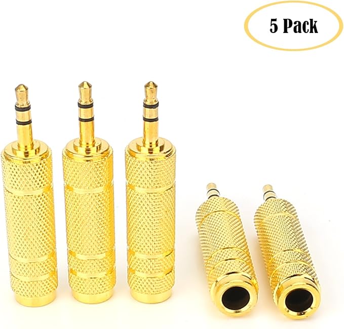 SiYear (5 Pack 3.5mm 1/8" Male Plug TRS to 6.35mm 1/4" Female Stereo Jack Adaptor-Gold Plated Converte,for Audio Earphone,Headphones ect