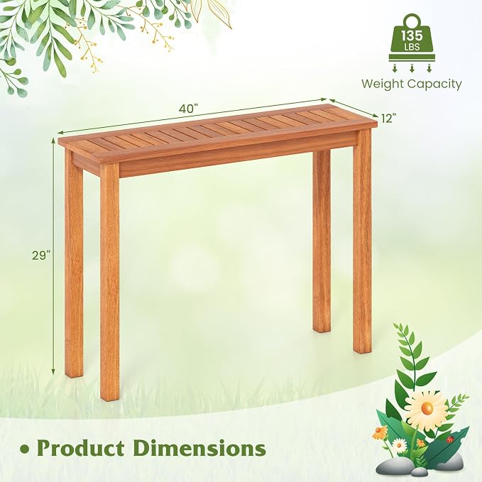 Tangkula Wooden Plant Stand, Outdoor Indoor Solid Wood Flower Pot Holder Display Shelf with Teak Oil Finish, Slatted Top, Rustic Plant Rack for Patio Garden Entryway Porch