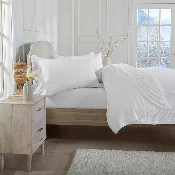 Market & Place 100% Cotton King Flannel Sheet Set | 4 Piece Deep Pocket Solid Cozy Winter Bed Sheets | Double Brushed for Extra Softness & Comfort | Chalet Collection (King, White)