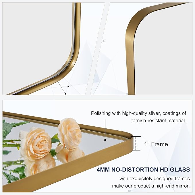 ANDY STAR Gold Bathroom Mirrors for Over Sink, 36x36 Inch Brushed Gold Wall Mirror, Rectangular Metal Framed Vanity Mirror -Modern Clean Design with Superior Stainless Steel Frame