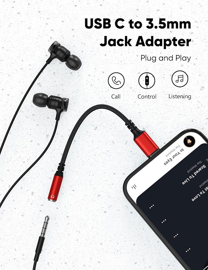 Highwings USB Type C to 3.5mm Female Headphone Jack Adapter, (3-Pack) USB C to Aux Audio Dongle Adapter Compatible for iPhone 15 Pro Max/15 Pro/15 Plus, Samsung Galaxy S23/S22/S21 Ultra,iPad Pro-Red