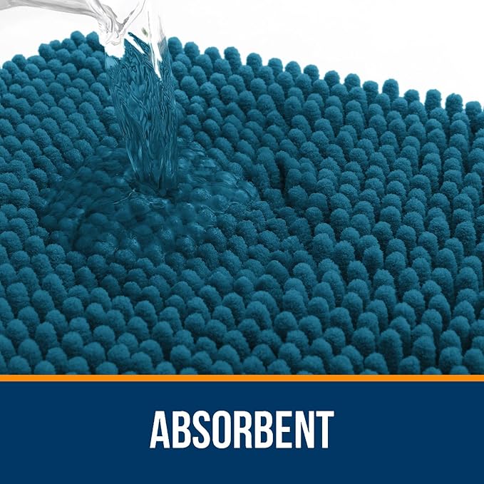 OLANLY Toilet Rugs U-Shaped 24x20, Extra Soft Absorbent Chenille Contour Bathroom Rugs for Toilet, Dry Quickly, Machine Washable, Non-Slip Bath Mat, Peacock Blue