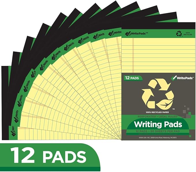 KAISA Legal Pad Writing Pads, 5"x8" Legal Ruled, 8.5"x11.75" Wide Ruled, 56GSM Paper Notepads, 12pads (Canary 48pad, 5x8inch)