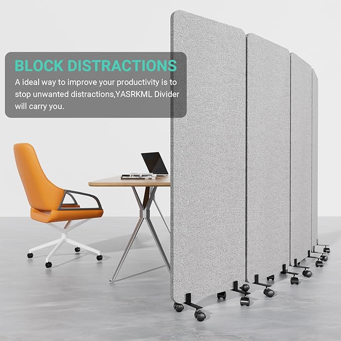 Soundproof Room Divider W/Wheels, 66in Office Dividers for Sound Proofing & Reducing, Sound Proof Dividers for Office Partitions Portable Acoustic Wall Divider (Cool Grey, 4 Panel-95''Wide)