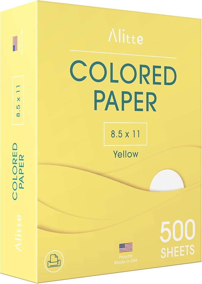 Alitte Colored Paper 500-Sheets - Yellow Paper, 8.5 x 11 Colored Printer Paper, Arts & Crafts, DIY Projects - School & Office Supplies - Pastel Copy Paper, 1 Ream, Made in the USA