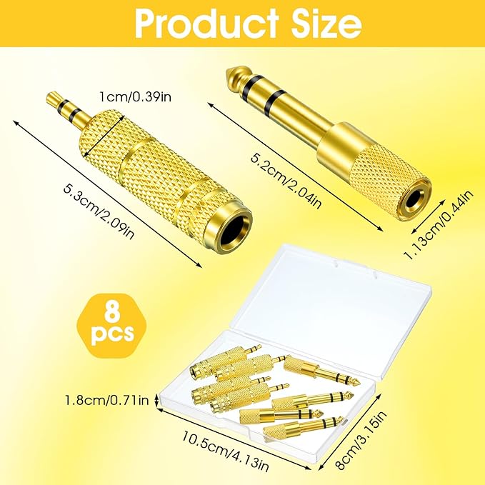 8 Pack 3.5mm to 1/4" Adapter, Headphone Jack Adapter, 1/8 inch Male to 1/4 inch Female and 1/4" to 3.5mm Audio Converter for Electric Guitar, Keyboard, Mixer, Amp, Amplifier, Bass, Headphone, Headset