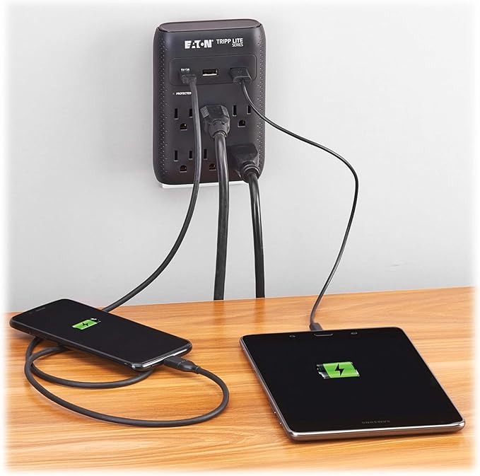 Eaton Tripp Lite SK60CB Wall Surge Protector Power Strip & USB Wall Charger, 6-Outlet Extender, 1 USB-C + 2 USB Ports, 1080 Joules, Multi-Plug Outlet Splitter, Black, Lifetime Manufacturer's Warranty
