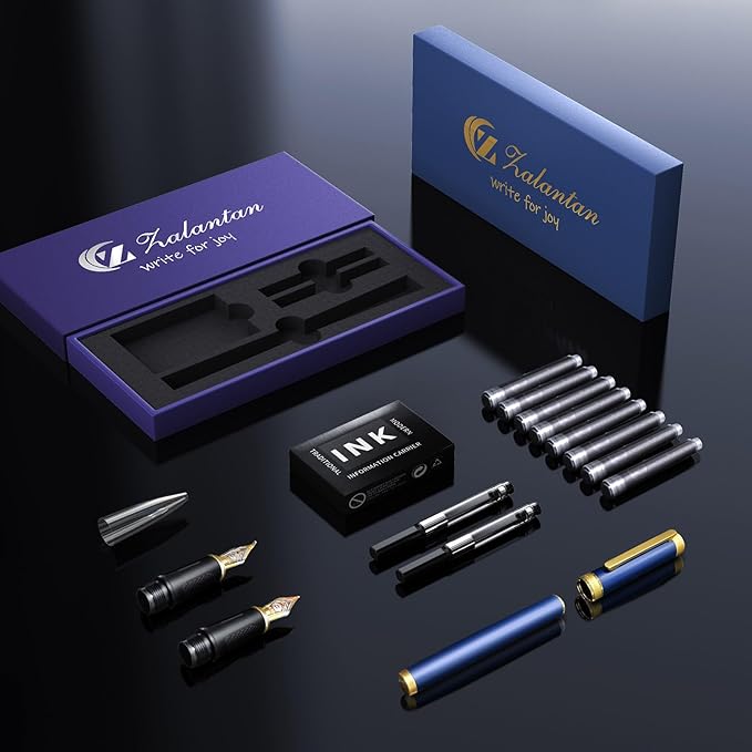 Zalantan Fountain pen, luxury pen, Nice pen gift, pure copper heavy feel Office Executive Pen Smooth Writing Pens for Men Funcy Pens with Gift Case 10 black ink cartridges (Black)
