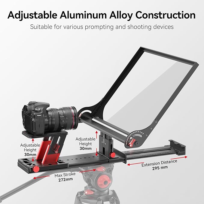 Desview P17 Teleprompter，17 inch Aluminum Alloy Liftable Teleprompter, High Display Glass, Compatible with iPad Tablet Phone DSLR Camera, No Assembly, Carry Case Included, Great for Video Making