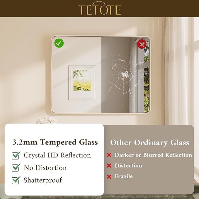 TETOTE Brushed Nickel Mirror 22 x 30 Inch for Bathroom Over Sink Metal Framed Mirror Modern Farmhouse for Living Room Entryway(Horizontal/Vertical)