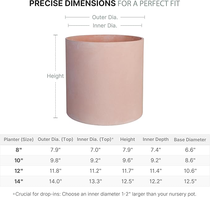 FaithLand 8 Inch Fiberstone Planter - Lightweight Modern Cylinder Plant Pot with Drainage Hole & Plug, Indoor Outdoor Use, Terracotta Color