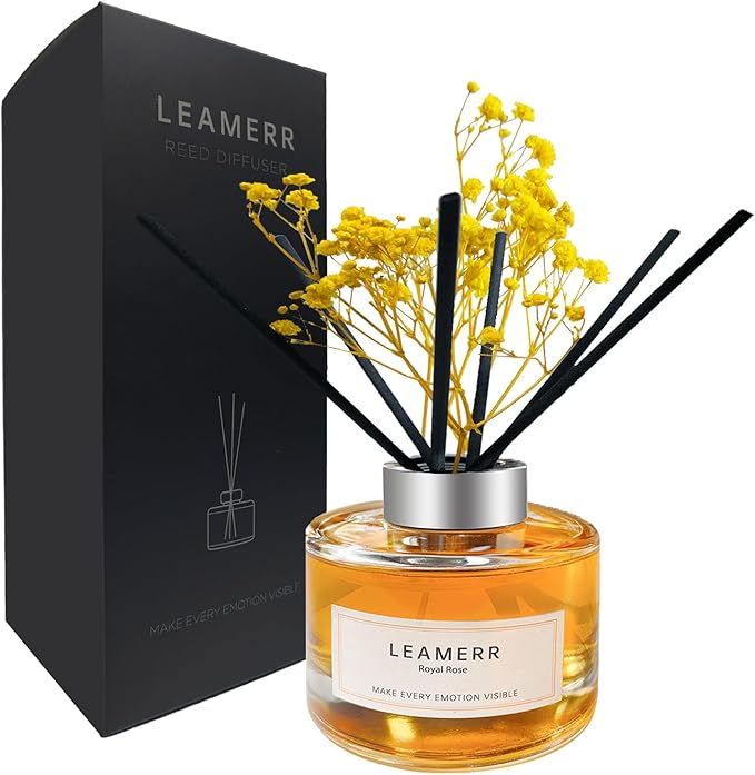 LEAMERR Reed Diffuser Sets Home Fragrance Essential Oil Diffuser Royal Rose Scent- 7 oz (210 ml) Fragrance Oil Diffuser for Bedroom Bathroom Home Décor Includes Reed Diffuser Sticks Scented Oils