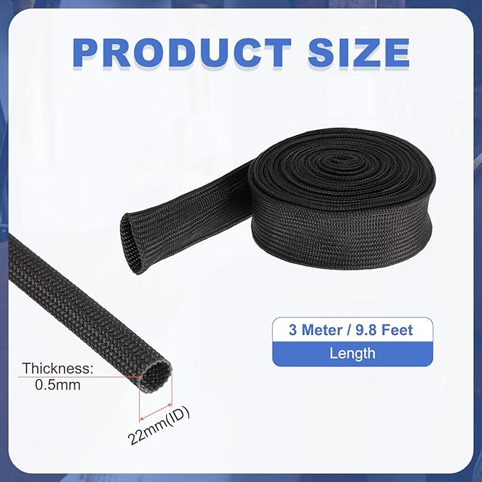 uxcell Insulation Cable Protector,22mm/0.87 Inch-3m/10 Feet High Temp Fiberglass Sleeve Black