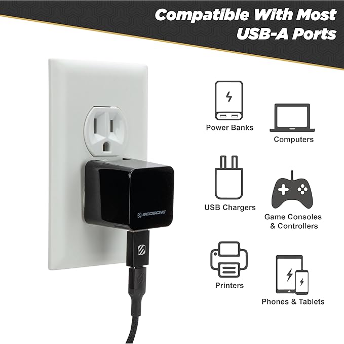 Scosche ACA-2PKSP Strikeline USB Type-C to USB Type-A Adapter 2 Pack - Black