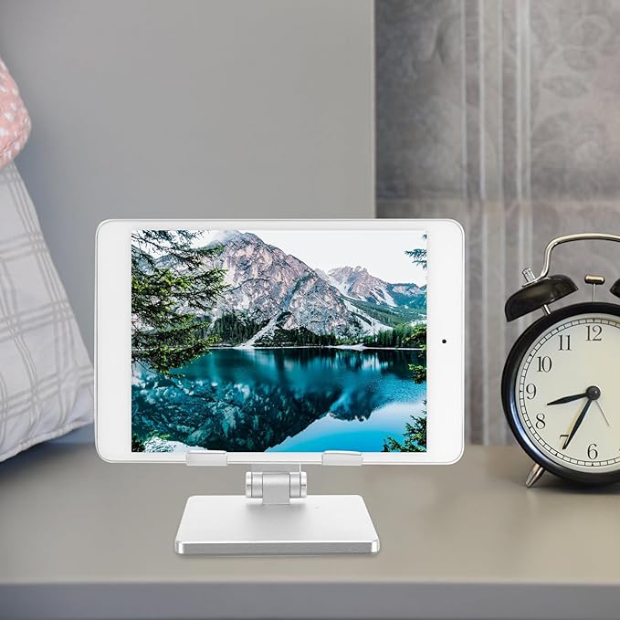 MERRYHAPY Foldable Aluminum Alloy Tablet Stand Desktop Holder Adjustable Multi-Angle Solid Tablet Desk Mount Compatible with Ipad and for Home and Office Use