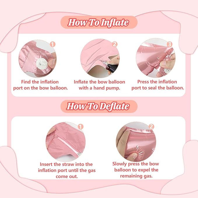4 Pcs Pink Bow Balloons Bow Birthday Decorations for Girls Women Bow Theme Birthday Party Decorations for Bridal Shower Baby Shower Engagement Bachelorette Party Decorations 26 x 24 Inch