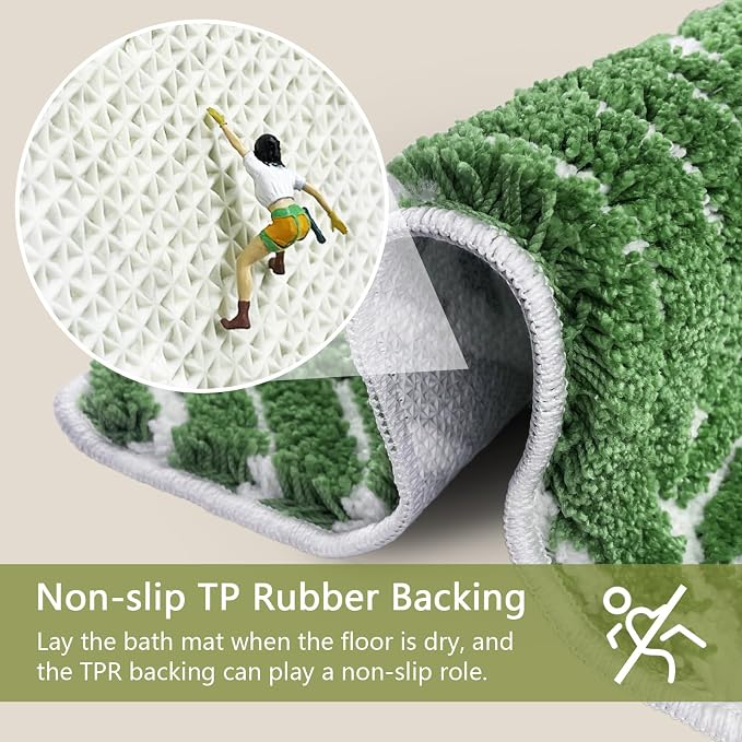 Dark Green Leaf Bathroom Rugs - Bath Mats Non Slip Machine Washable Bathroom Decor Water Absorbent Bath Rugs for Sink Bathtub and Shower Leaves 20" x 32"
