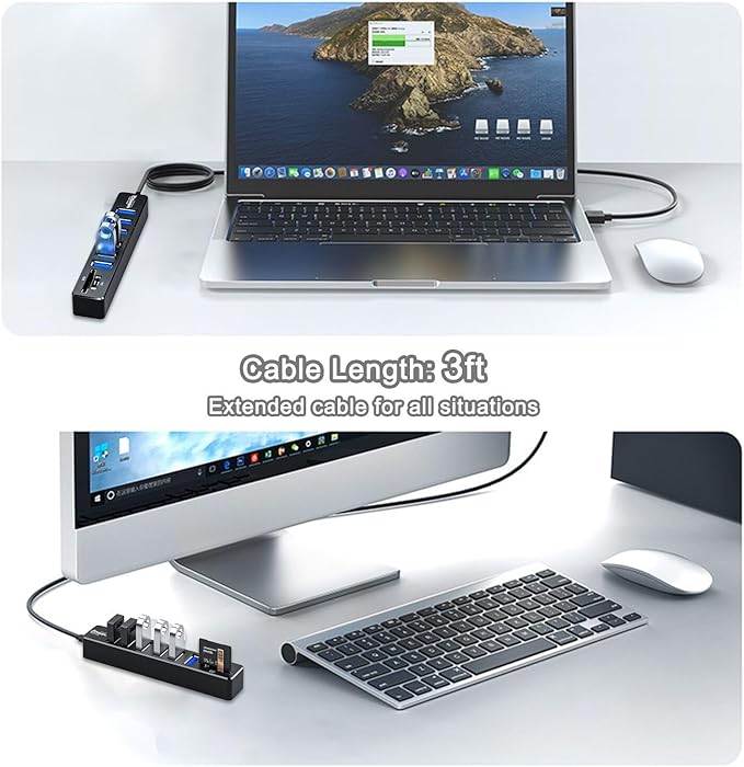 USB Hub with SD/TF Card Reader, VIENON 8 in 1 USB Extender USB Splitter with SD/Micro SD Memory Card Reader and 6 USB 2.0 Ports for PC, Laptops, Surface Pro, MacBook, iMac Pro-3FT
