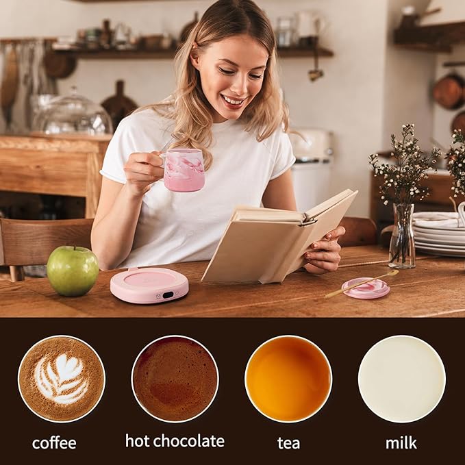 Coffee Mug Warmer & Not A Day Mug Set, Coffee Cup Warmer for Desk, 4 Temperature Setting, Smart Electric Beverage Warmer for Coffee, Tea, 8-Hours Auto Shut Off