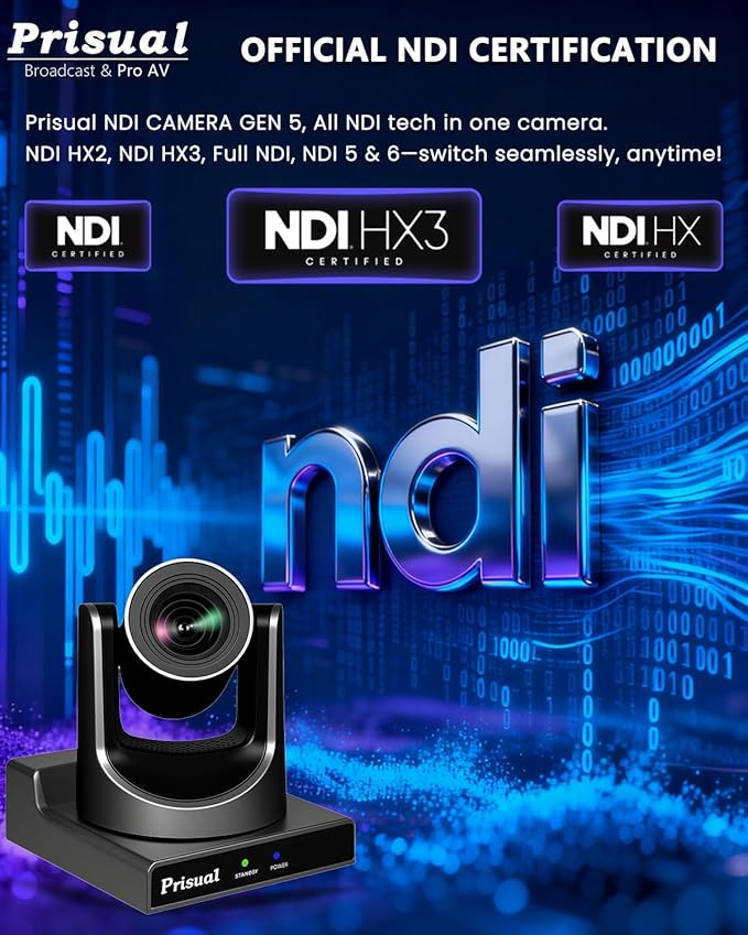 Prisual NDI PTZ Camera System Gen 5, 30X Optical Zoom, NDI 6 & NDI HX3 Certified, AI Auto Tracking, PoE HDMI Bundle PTZ for Church Worship,NDI PTZ Controller, (NDI PTZ Bundle TEM-30N PROx2+TEM-JOY1)