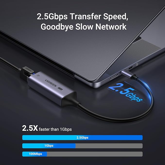 UGREEN USB C to Ethernet Adapter 2.5G, Ethernet Adapter for Laptop, Aluminum, Type C (Thunderbolt 4/3 Compatible) to RJ45 Network Internet, Compatible for NAS, MacBook Air/Pro, XPS, iPhone 17 Pro/Max