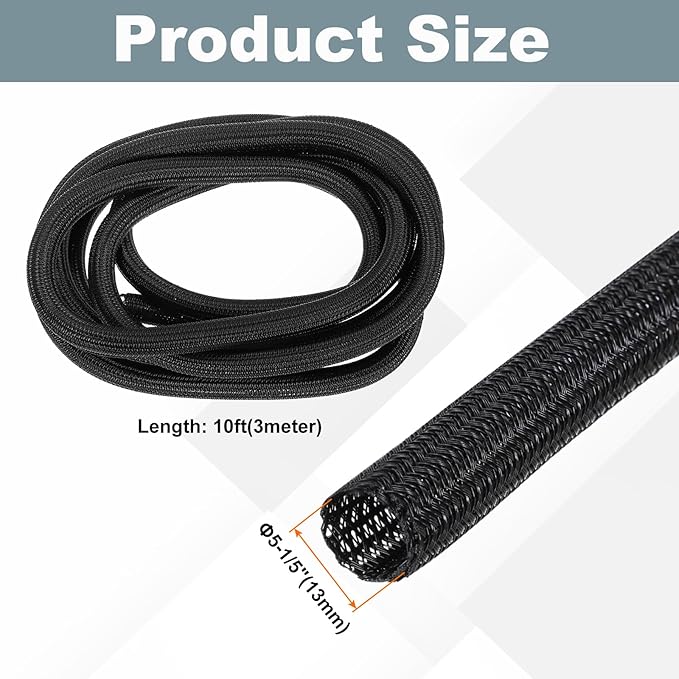 MECCANIXITY 1/2 Inch ID Split Loom Tubing 10ft Polyester Cord Protector Wire Cable Sleeve for USB Cable Power Cord, Black