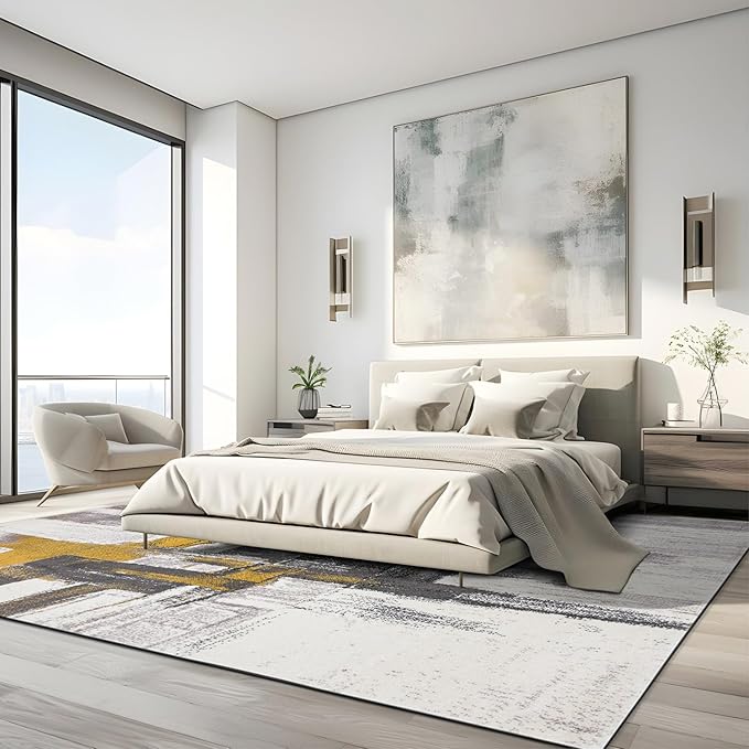 Rugshop Gold Modern Abstract Extra-Large Area Rug — Non-Shedding for Living Room, Dining Room and Office 12' x 15'