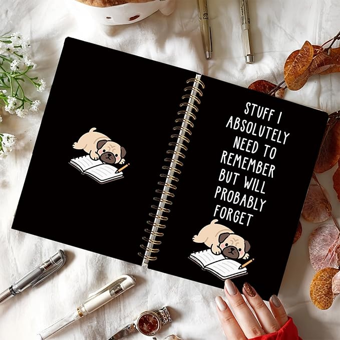 LIANGW Funny Pug Notebook Journal Gifts for Women & Men, Gifts for Pug Lovers Notebooks for Women, Funny Human Resources Gifts Journal for Coworkers, Black Hardcover Spiral Notebook 5.5x8.3 Inch