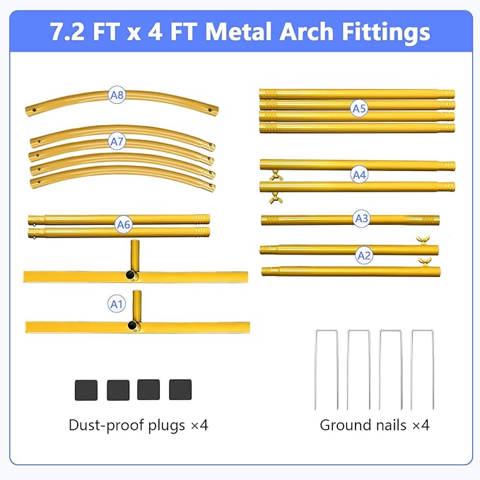 7.2 ft Arch Backdrop Stand, Metal Balloon Arch Stand, Stable Wedding Arched Frame with Square Base Ground Nails, Background Arches for Birthday Party Baby Shower Garland Decoration, Gold
