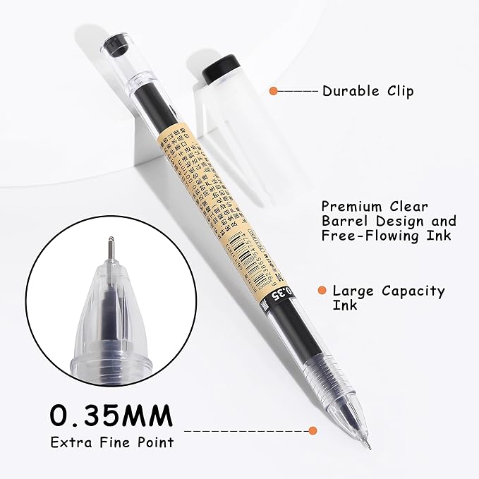 RIANCY Black Gel Ink Pens, 0.35mm Extra Fine Point Tip Smooth Writing Pens Ballpoint, Japanese Style Stationery No Smudge Rollerball Pens, Quick Drying for Journaling Office School Supplies 12pcs