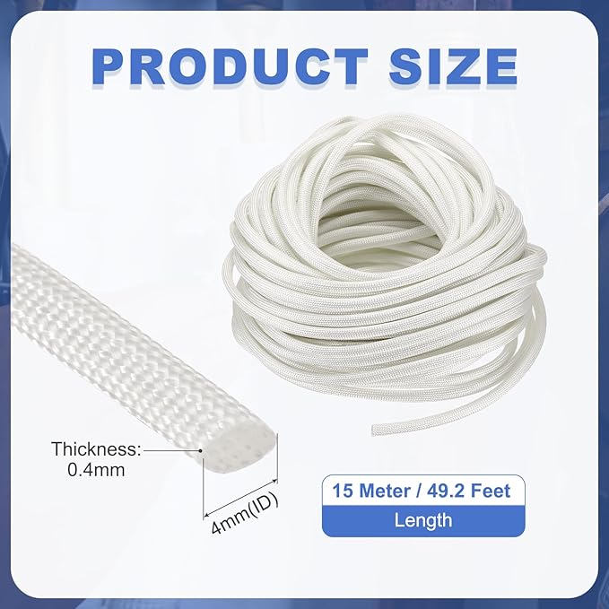 uxcell Insulation Cable Protector,4mm/0.16 Inch-15m/49 Feet High Temp Fiberglass Sleeve White