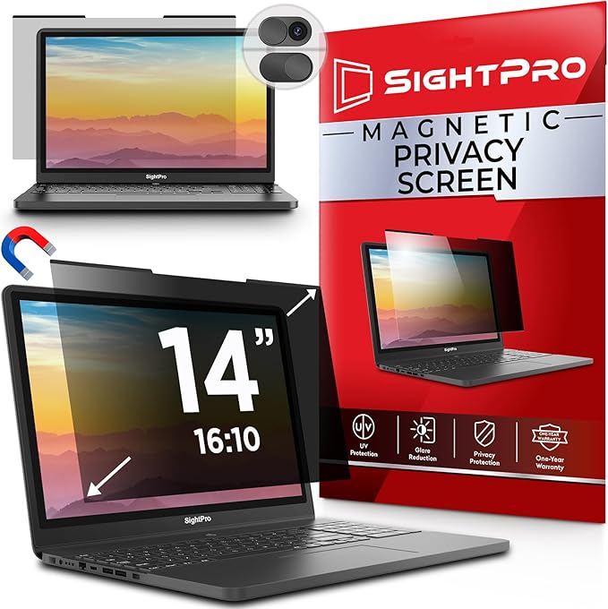 SightPro Magnetic Laptop Privacy Screen 14 Inch 16:10 - Removable Computer Privacy Filter Shield and Protector