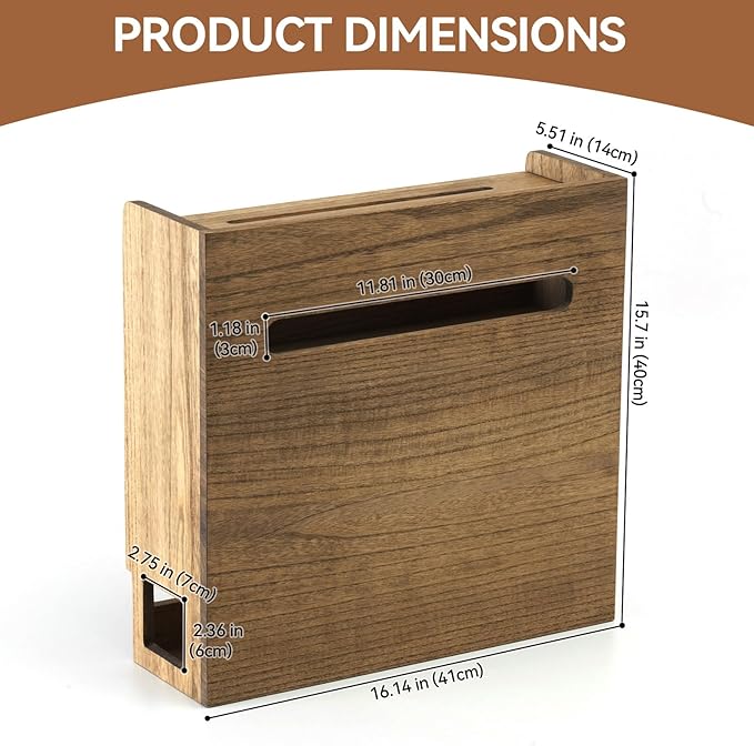 KIRIGEN WiFi Router Storage Box, Wooden Wireless Router Organizer Rack Shelf Power Cord Socket Storage Shelf Cable Management and Organizing Box for Office and Home Dark Brown LYQ-DBR