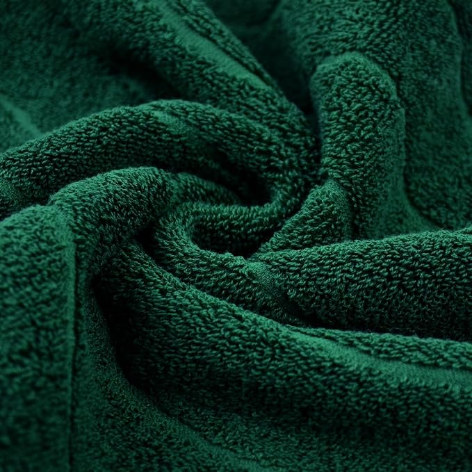 Jacquotha 4-Piece Hand Towels Set in Forest Green, Wavy Striped Jacquard Towels for Bathroom Kitchen Decor (13x29 Inches, 100% Cotton)
