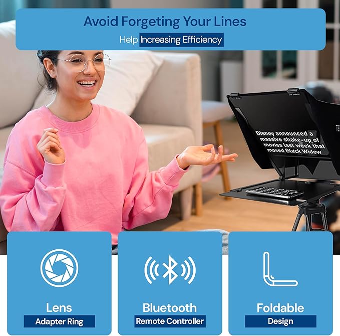 Teleprompter 4.0 12" Compatible with iPad, Tablet, Smartphone and DSLR Camera, Remote or App Control, Compatible with Android and iOS, Ideal for Video Recording, Aluminum Alloy