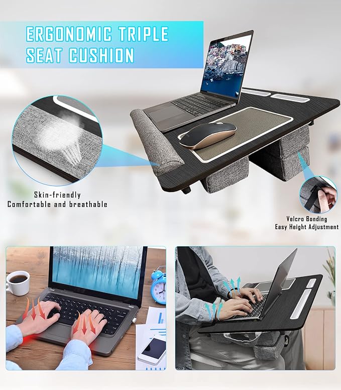 QUDODO Lap Desk - Large Bed Desk,17In Foldable Laptop Bed Tray Table with Adjustable Dual Cushion Wrist Rest & Mouse Pad,Portable Wood Laptop Stand for Bed Sofa,Multifunctional Slot for Tablet & Phone