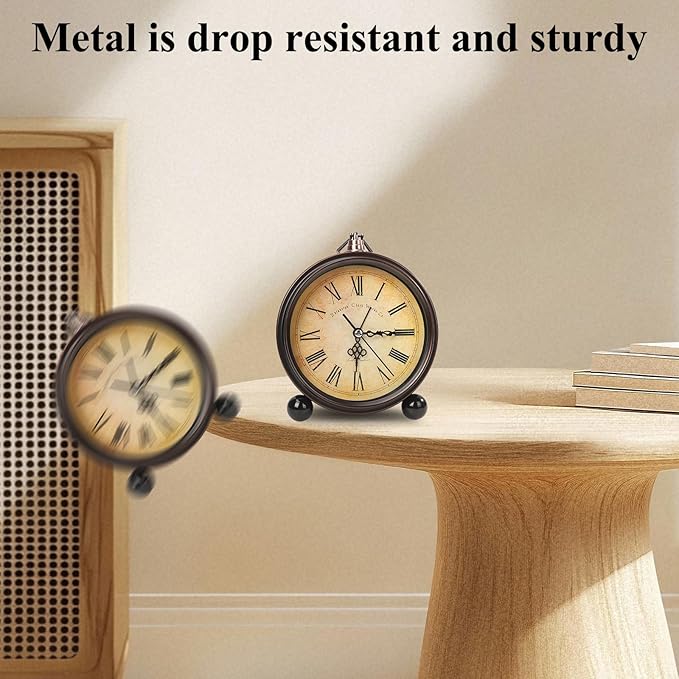 Blusaryme Loud Alarm for Deep Sleepers Desk Vintage Alarm Clock 5.25 inch Small Battery Operated Retro Clock Bedroom Live Room Decor Gift Clock