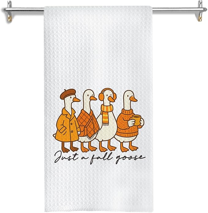 Fall Goose Kitchen Towels, Goose Lover Gifts Dish Tea Towels for Kitchen Decor, Autumn Farmhouse Animal Cozy Funny Geese Decorative Hand Towel for Bathroom, 16x24 Inches