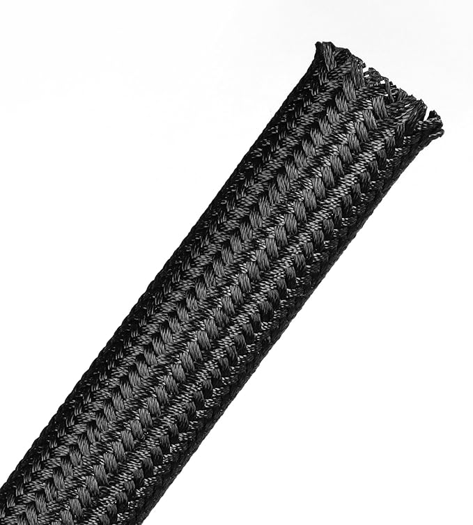 YOUBO Polyamide Braided Sleeving,33ft Expandable Wire Loom Abrasion Resistant Split Cable Sleeve for Automotive Harness, Computer Case & Cable Management (Black, 16mm（5/8"）)