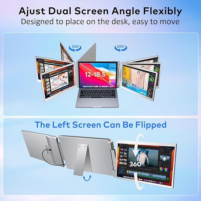 Laptop Screen Extender, 15.6" FHD Laptop Monitor Extender, Triple Portable Monitor for 12"-18.5" Laptops, Plug & Play, 360° Rotation Screen, Compatible with MacOS/Wins/Switch/Surface